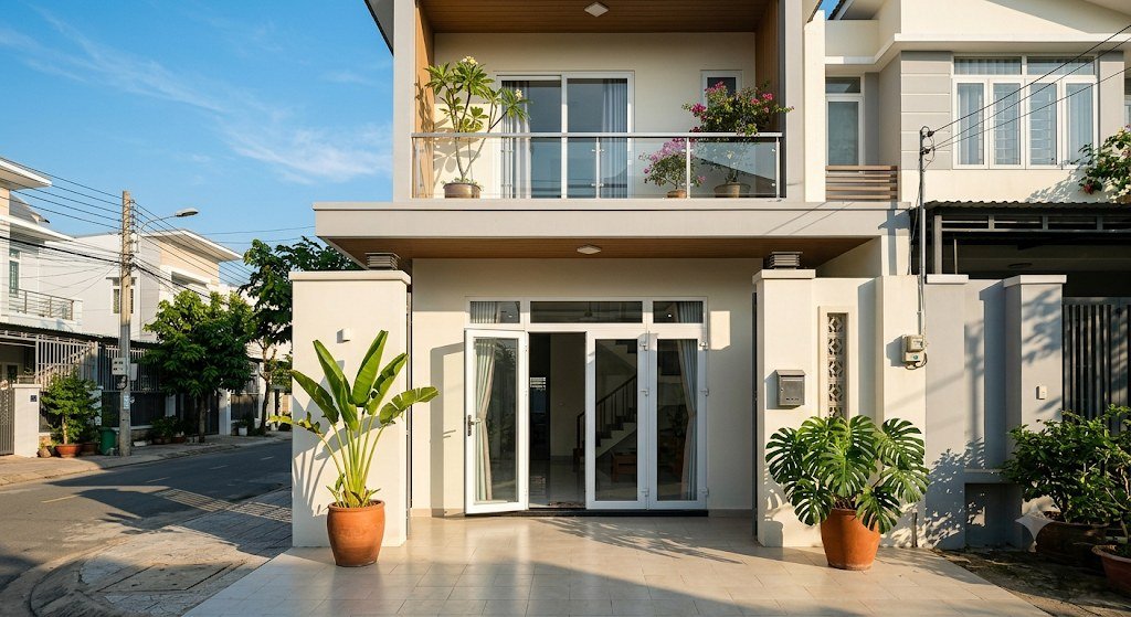 Cửa chính nhà phố hợp phong thủy - cửa nhôm kính 2 cánh Xingfa Tiểu Nghĩa Tây Ninh